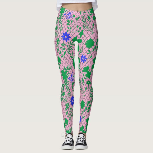 Legging Flores em verde líquido.01.b FNG01A.Rosa BG (Frente)