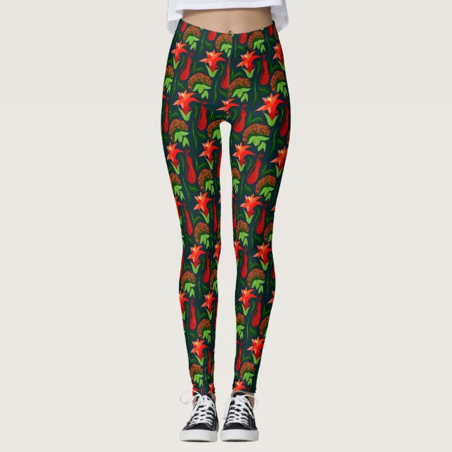 Legging Flores Exóticas Coloridas Padrão Folhas (Frente)