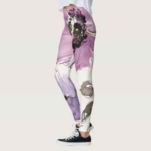 Legging Flores florais da aguarela da ameixa da valsa