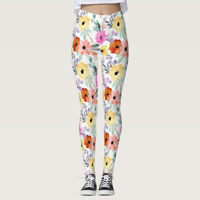 Legging Flores Florais Rosa, Vermelho, Amarelo Feminino   (Frente)