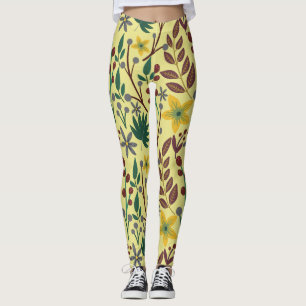 Legging Flores, flores, folhas, ramos, sem costura,