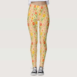 Legging Flores fofas com padrão de Páscoa/primavera