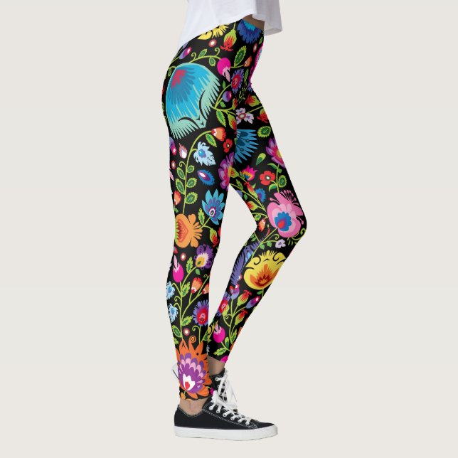 Legging Flores folclóricas Wycinanki preto  (Direita)