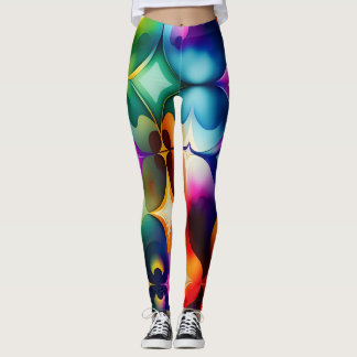 Legging Flores Fractais Coloridas Padrão Arco-Íris