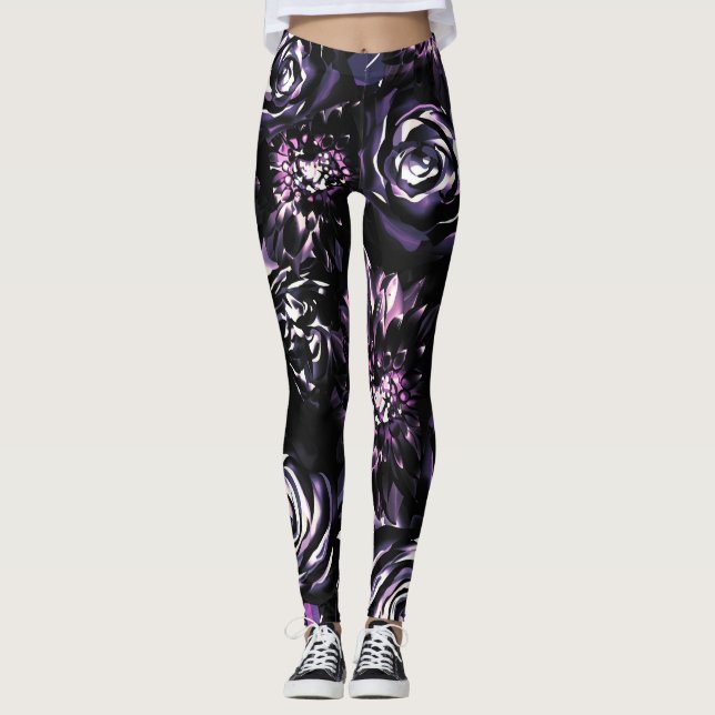 Legging Flores Glam Purple Ousadas Encantando Jardim Escur (Frente)