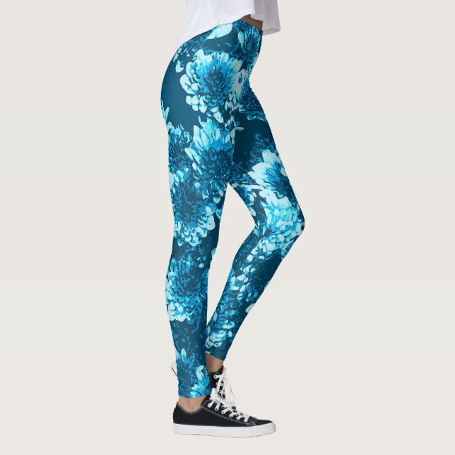 Legging Flores Gráficas Modernas Dahlia, Azul Indigo (Direita)