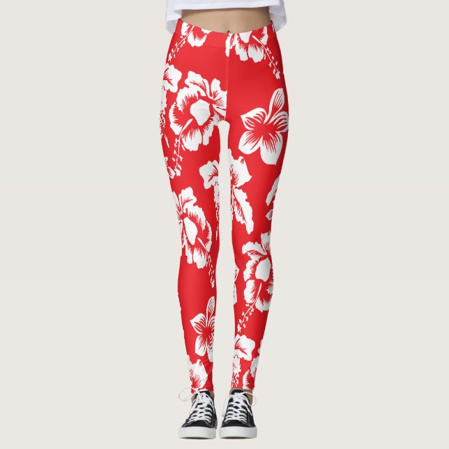 Legging Flores havaianas vermelhas do hibiscus (Frente)