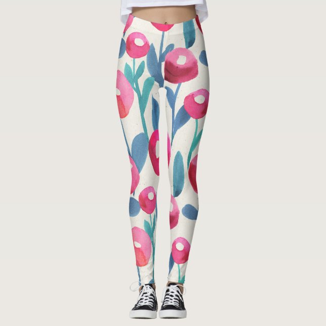 Legging Flores ilustradas à mão: textura aquosa. (Frente)
