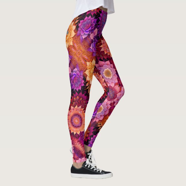 Legging Flores laranja, cor-de-rosa e roxas grandes (Direita)