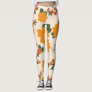 Legging Flores Laranja, Padrão Floral, Padrão De Flores