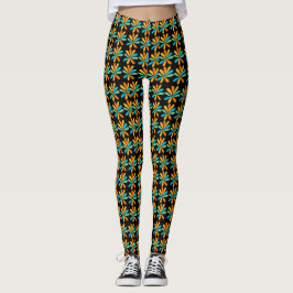 Legging Flores Laranja, Verde E Azul