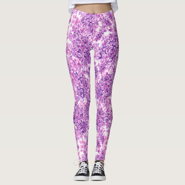 Legging Flores lilás cor-de-água rosa (Frente)