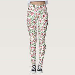 Legging Flores Lily Rosa - Lírios Florais Vintage