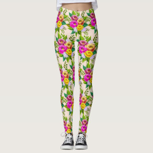Legging Flores Multicoloridas Modernas em Marfim