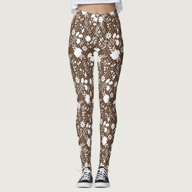 Legging Flores na rede 01.bx4 Brown BG (Frente)
