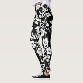 Legging Flores negras e brancas modernas trabalho de arte