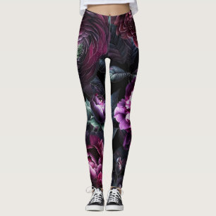 Legging Flores Negras Ousadas e Temperamentais Jardim Flor