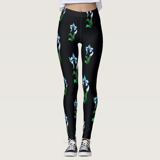 Legging Flores néon verdes azuis a preto (Frente)