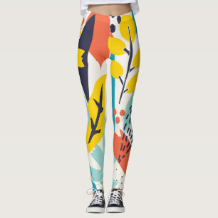 Legging Flores pintadas à mão, folhas de padrão sem soldad