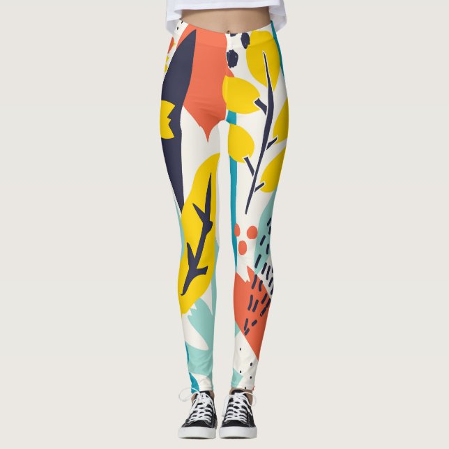 Legging Flores pintadas à mão, folhas de padrão sem soldad (Frente)