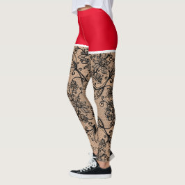 Legging Flores Pretas Falso Flores Vermelhas