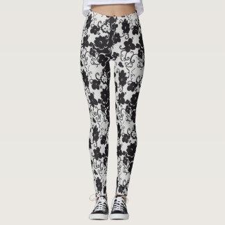 Legging Flores preto e branco
