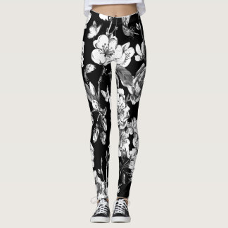 Legging flores preto e branco