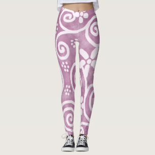 Legging Flores Redemoinhos Padrão Rosa Branco Empoeirado C