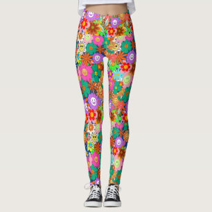Legging Flores Retro Groovy Boho Hippie