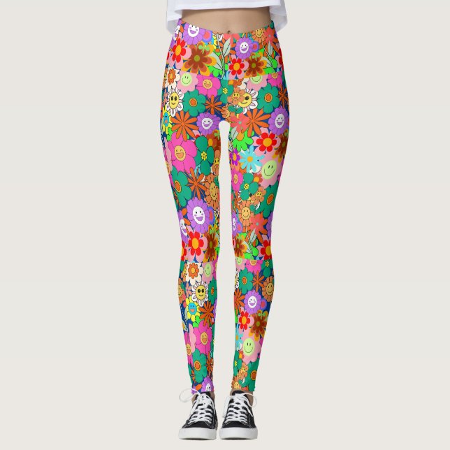 Legging Flores Retro Groovy Boho Hippie (Frente)