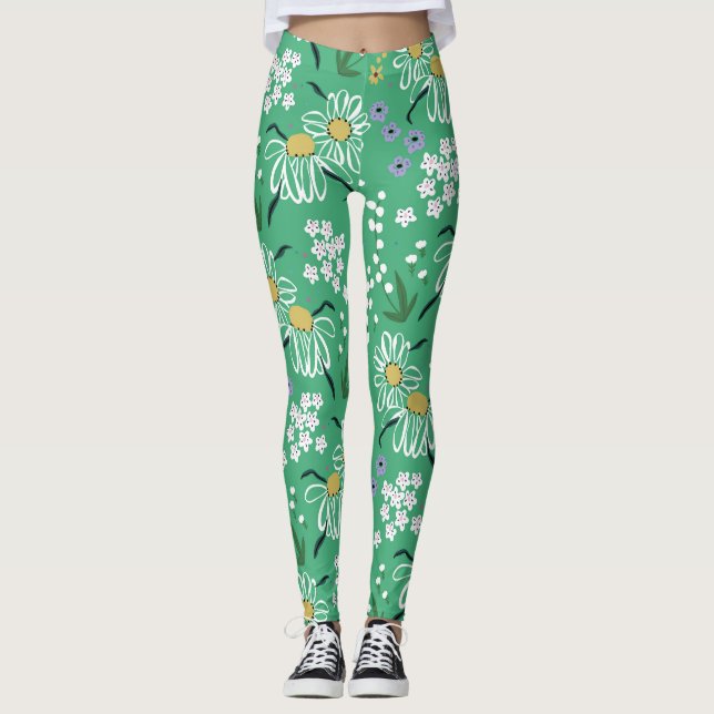 Legging Flores Retro, Padrão Botânico Sem Costura. (Frente)