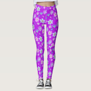 Legging Flores Retro Roxo e Azul dos anos 70