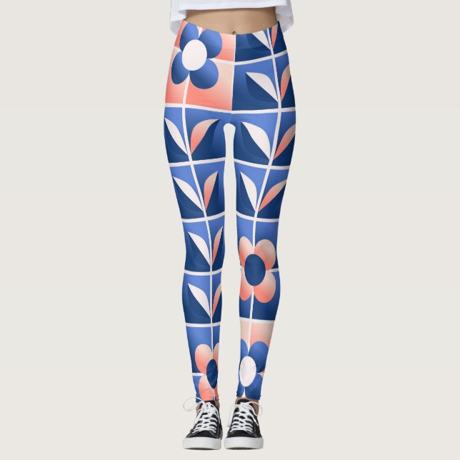 Legging Flores retrorestilizadas: padrão mosaico. (Frente)