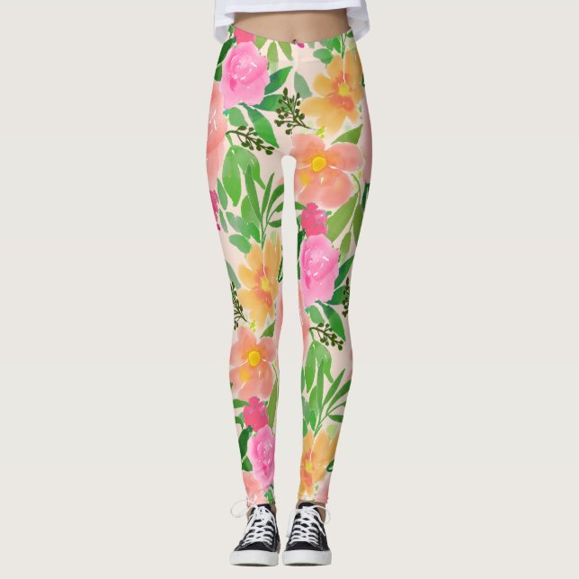 Legging Flores Rosa Aquarela da Moda (Frente)
