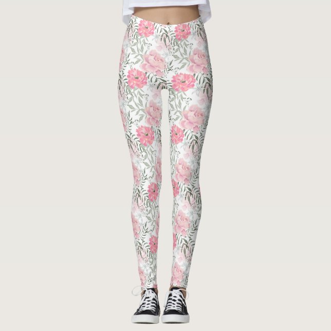 Legging Flores rosa cor-de-rosa (Frente)