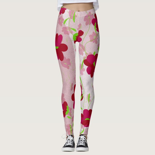 Legging Flores Rosa e Vermelho - Floral (Frente)