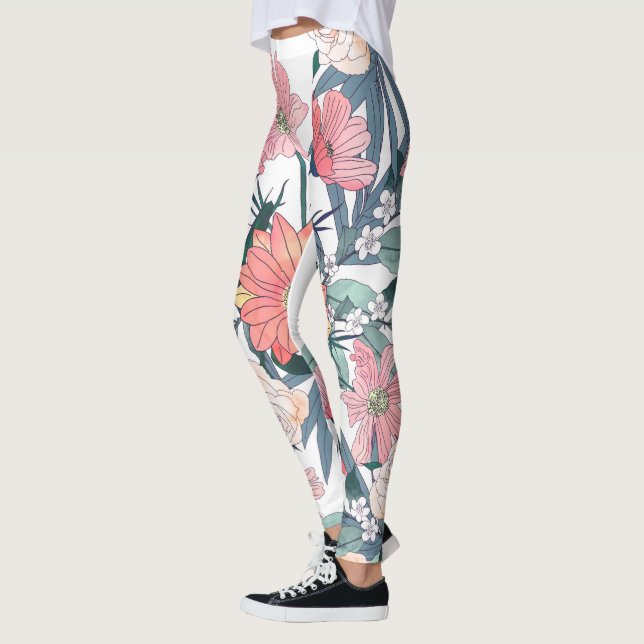 Legging Flores Rosa Elegantes Aquarela Floral (Esquerda)