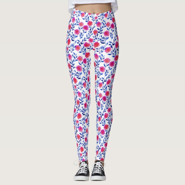 Legging Flores Rosa Fúcsia Estilo Floral Aquarela (Frente)