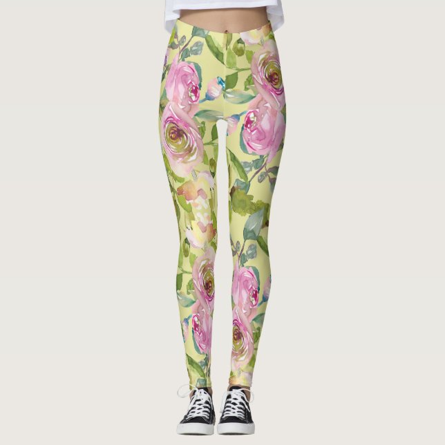 Legging Flores Rosa nas Pernas Amarelas (Frente)