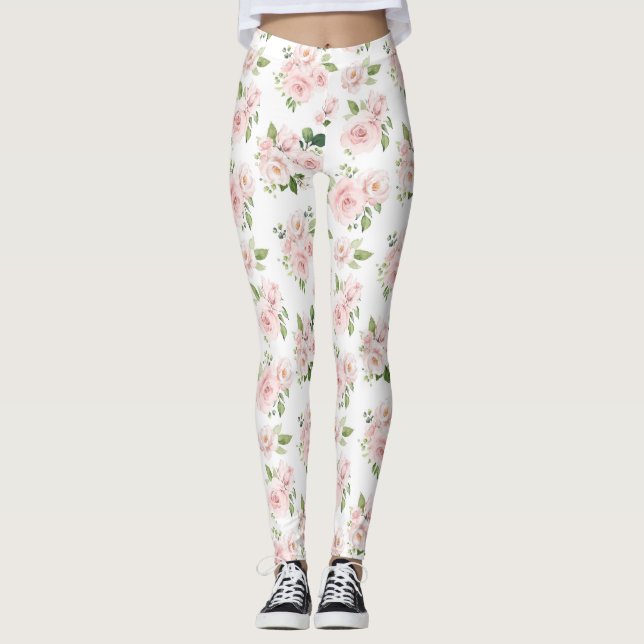 Legging Flores Rosa, Rosas Rosa, Flores De Aquarelas (Frente)