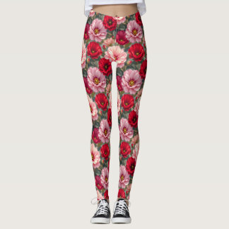 Legging Flores rosa, vermelhas e malva 