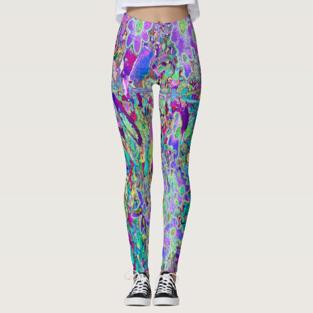 Legging Flores roxas e cor-de-Abstrato Trippy (Frente)