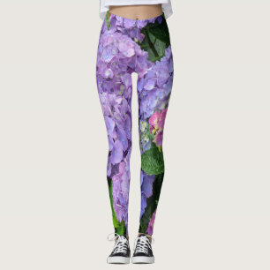 Legging Flores roxas e cor-de-rosa bonito do Hydrangea