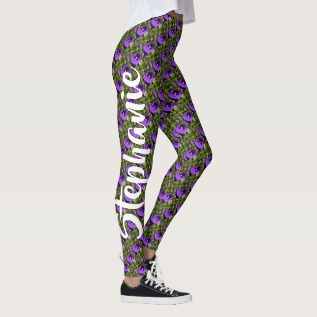 Legging Flores Roxas em Nome Verde Personalizado (Direita)