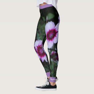 Legging Flores Roxas, Exercício Yoga de Nome Personalizado