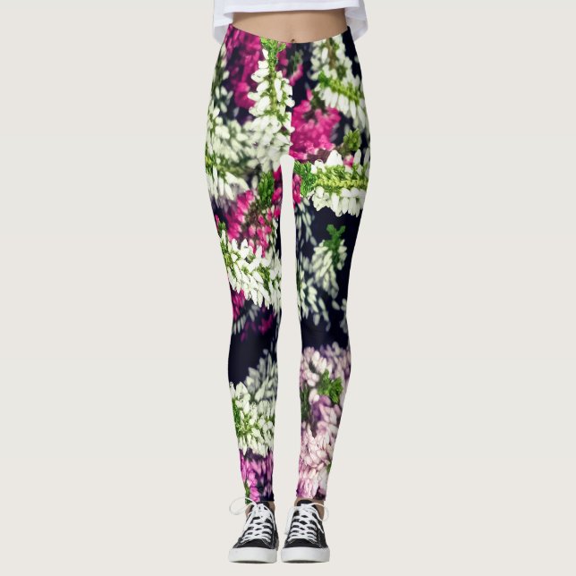 Legging Flores roxas, rosa e brancas (Frente)