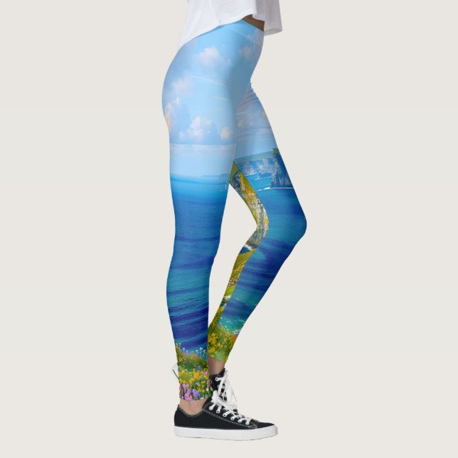 Legging "Flores selvagens acima do mar" - Uma paisagem mar (Direita)
