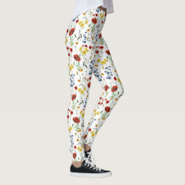 Legging Flores Selvagens Bonitas e Elegantes de Branco
