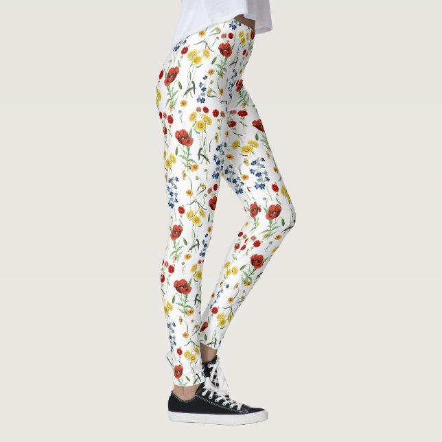 Legging Flores Selvagens Bonitas e Elegantes de Branco (Direita)