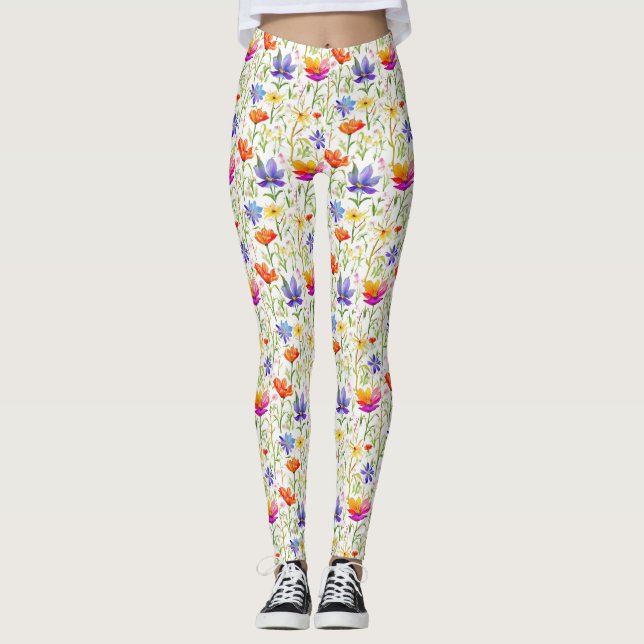 Legging Flores selvagens coloridas num campo (Frente)